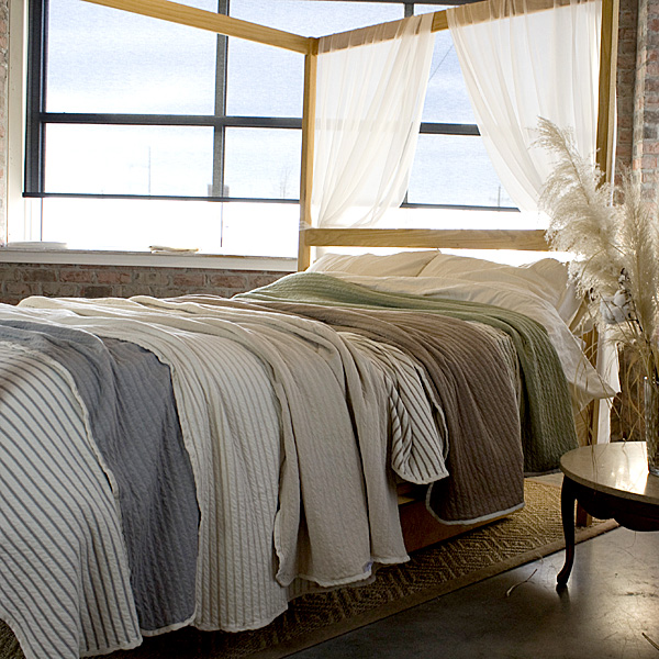 Ticking Stripe Organic Cotton Reversible Matelasse Blanket
